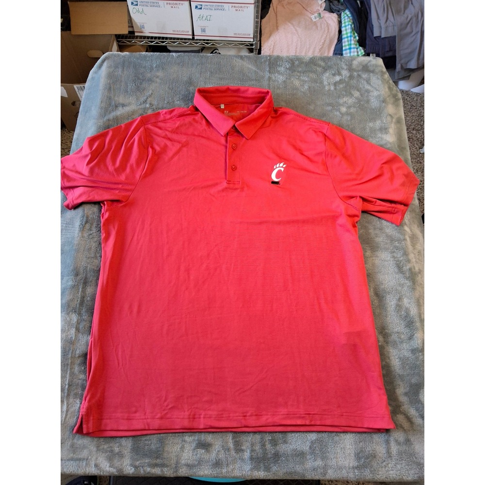 Under Armour Cincinnati Bearcats Mens XL Red Striped Loose Fit Performance Polo